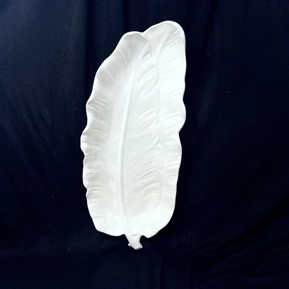 California Pottery Platter Dish Tray White 2 Leaf MCM Charcuterie Entertain Boho - Picture 3 of 6